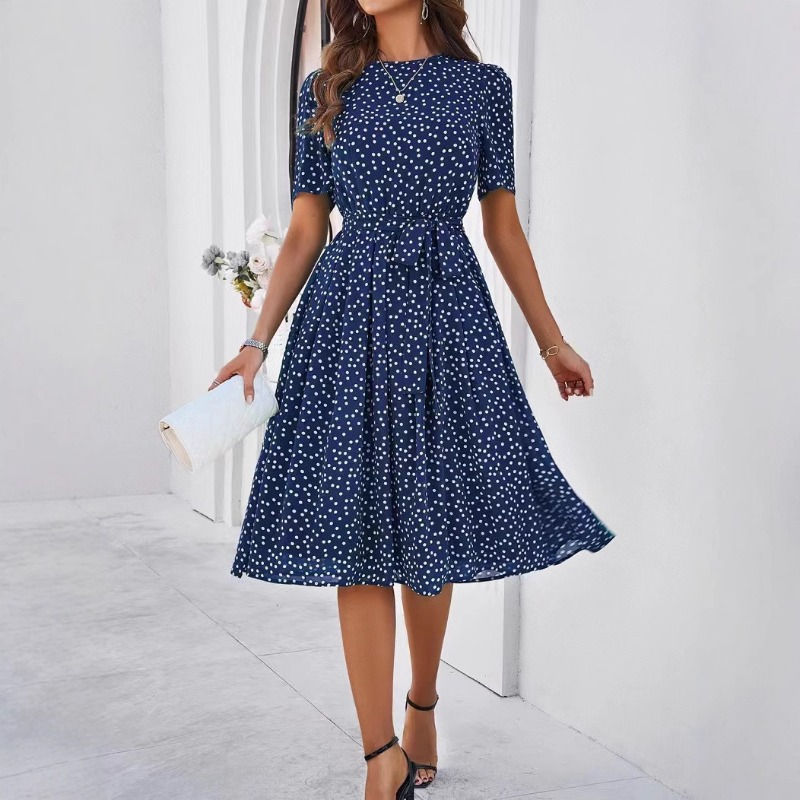 Thumbnail: Women's Clothing 2025 Spring and Summer Temperament Casual Polka Dot Lace-up Pri