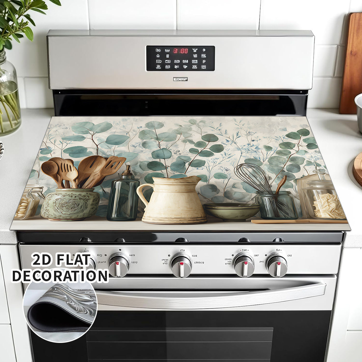 2D Flat Decorative - Featuring Patterns of Leaves, Utensils, And Jars, This Elec