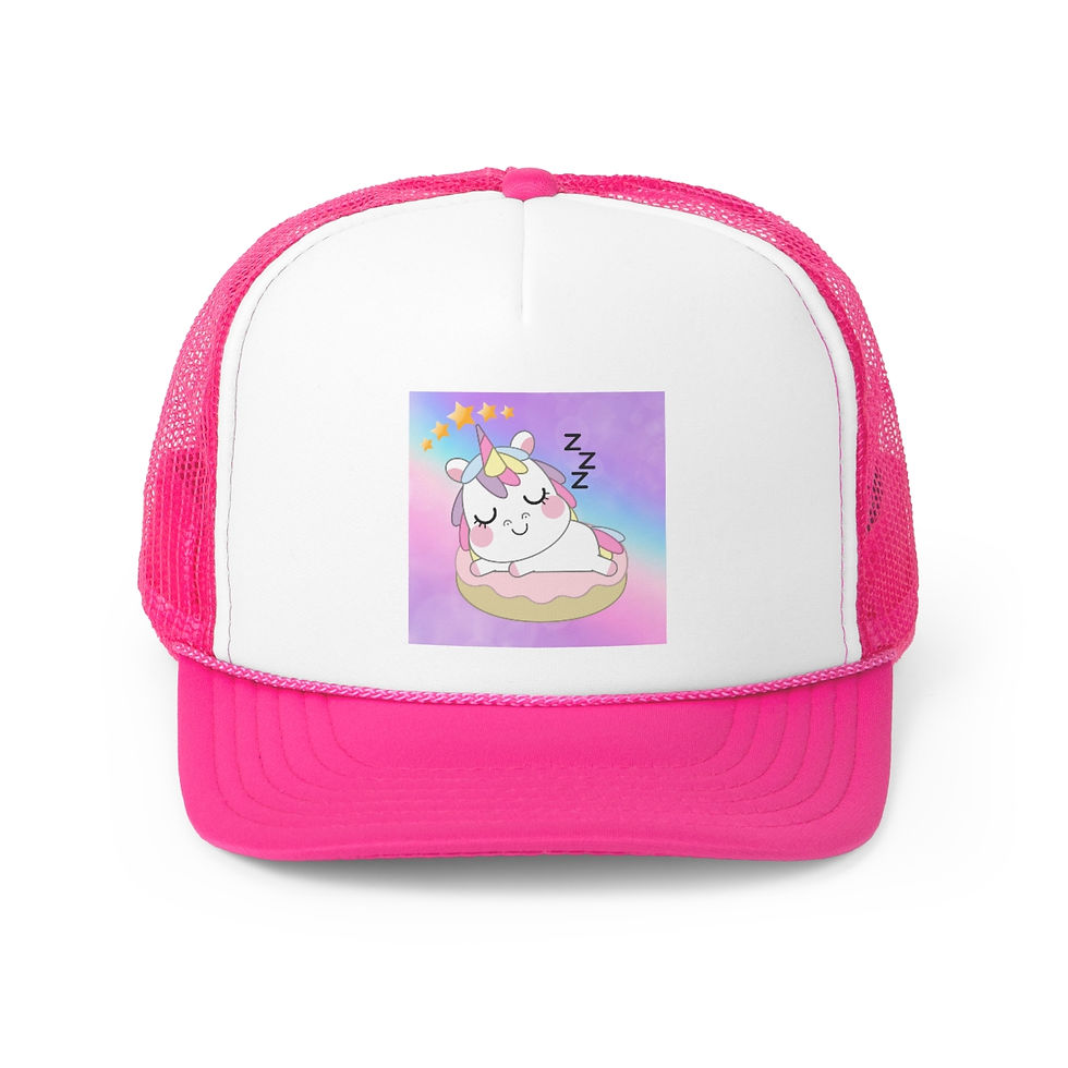 Thumbnail: Unicorn Sleeping On A Donut: Trucker Caps