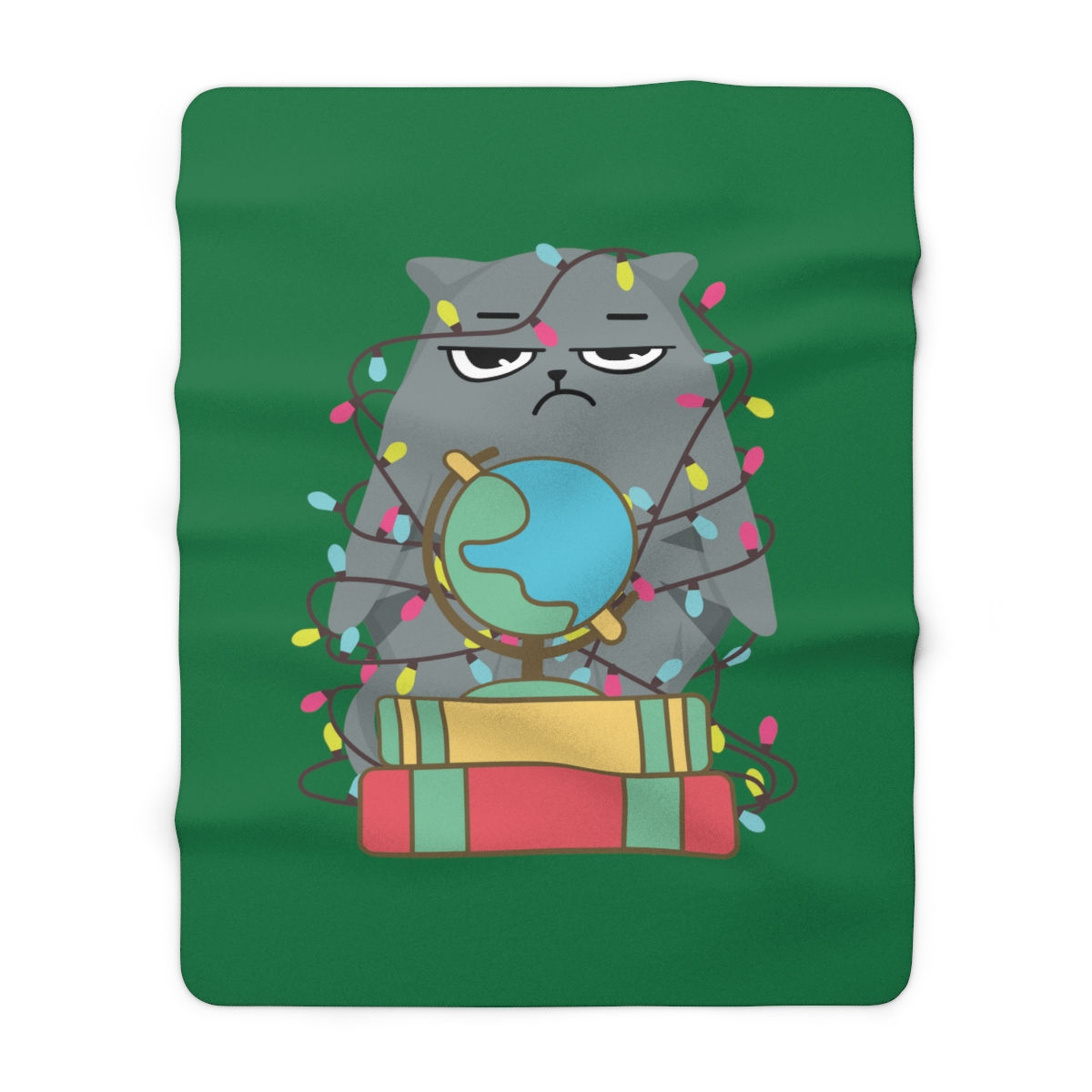 Gray the Grouch Cat With Holiday Lights: High Quality Cozy Fleece Blanket