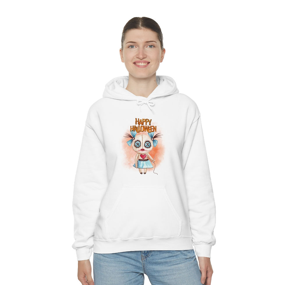 Thumbnail: Happy Halloween Doll Design: Unisex Heavy Blend™ Hooded Sweatshirt