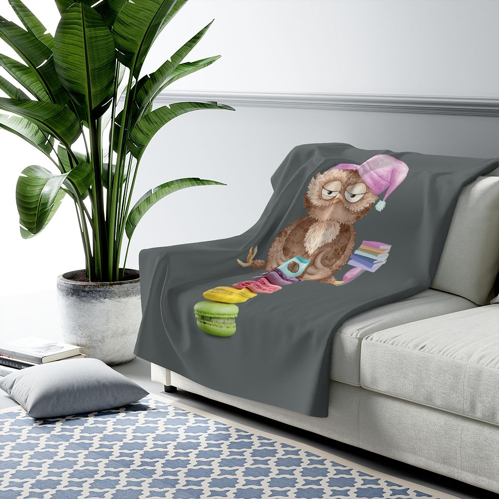 Thumbnail: Sleepy Owl On a Stack of Macaroons: High Quality Cozy Fleece Blanket