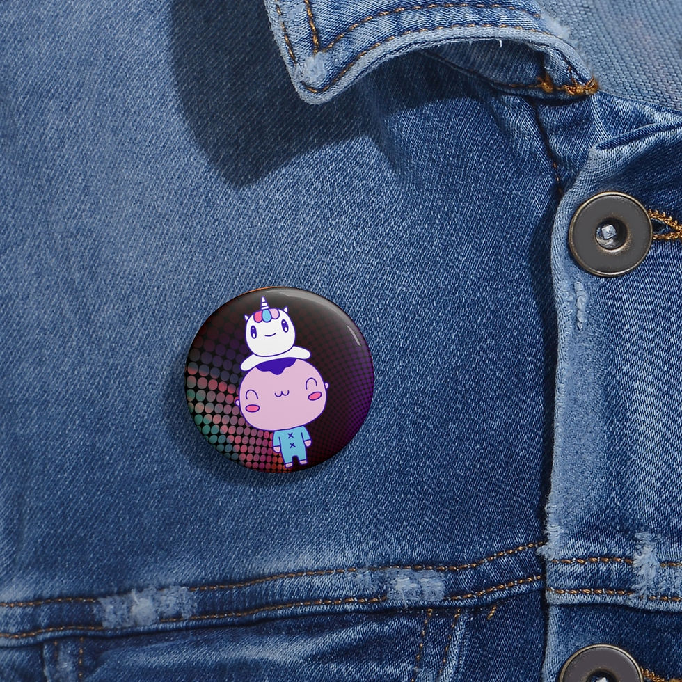 Thumbnail: Pink Face Dude With Unicorn backpack: Pin Buttons