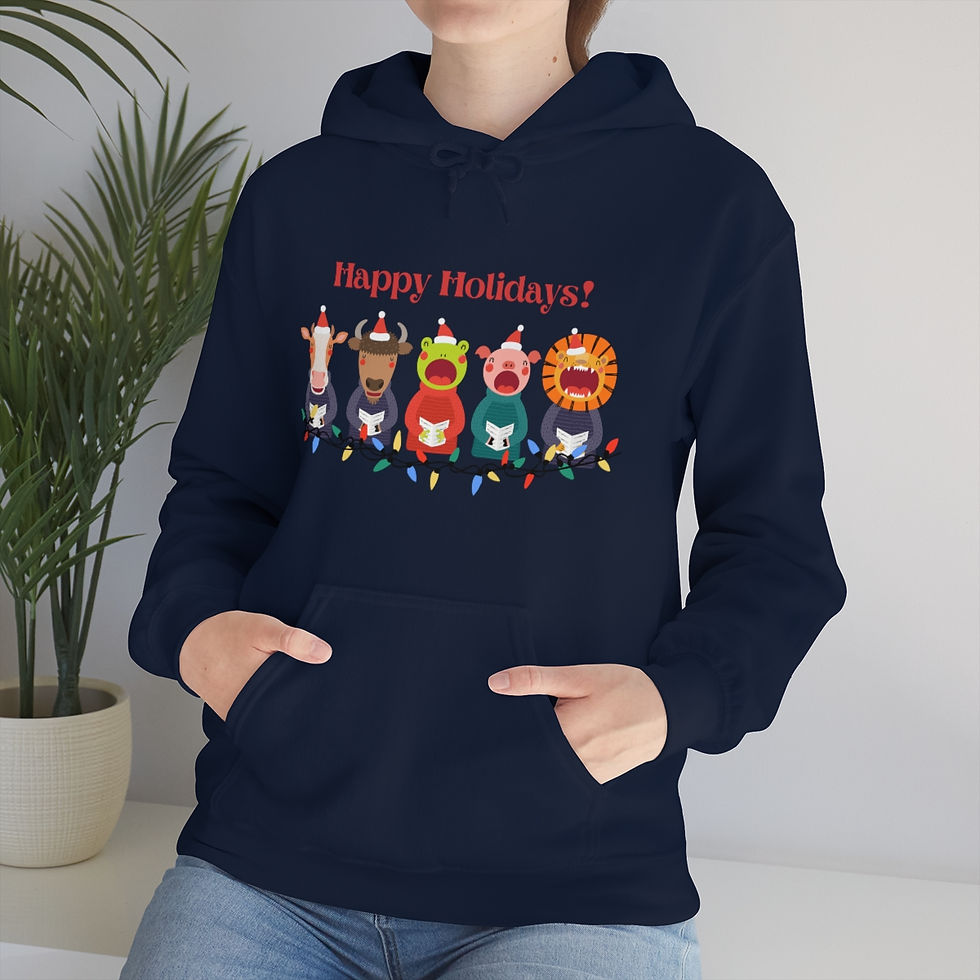 Thumbnail: Happy Holidays Animals Singing: Unisex Heavy Blend™ Hooded Sweatshirt