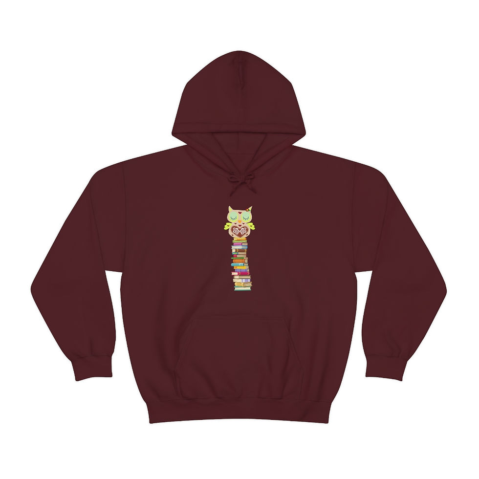 Thumbnail: Really Tall Book Stack With Owl on Top: Unisex Heavy Blend™ Hooded Sweatshirt