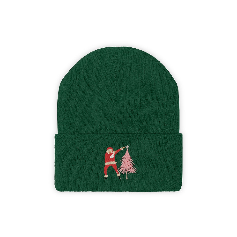 Thumbnail: Santa Dabbing the Star On A Pink Tree: Knit Beanie