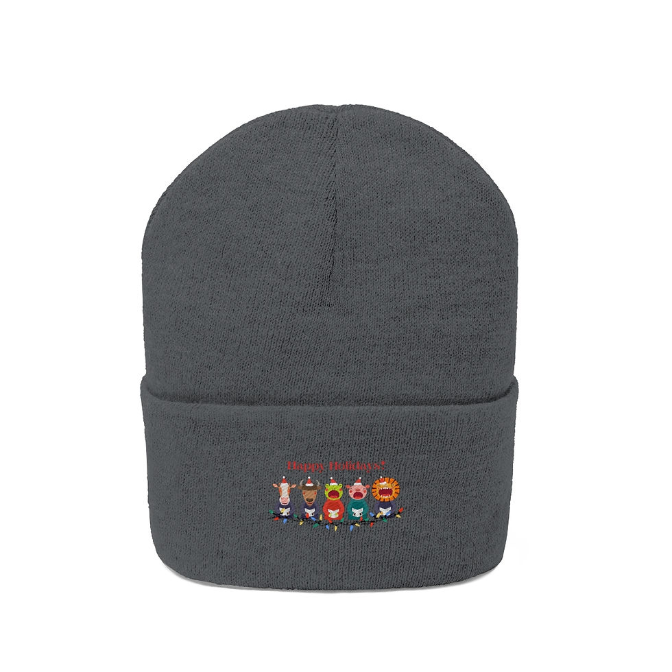 Thumbnail: Happy Holidays Animals And Lights Design: Knit Beanie