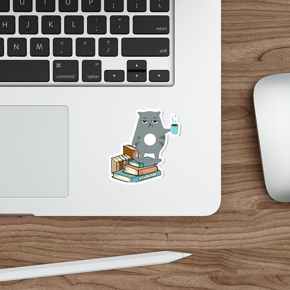Thumbnail: Gray, the book loving coffee cat: Die-Cut Stickers
