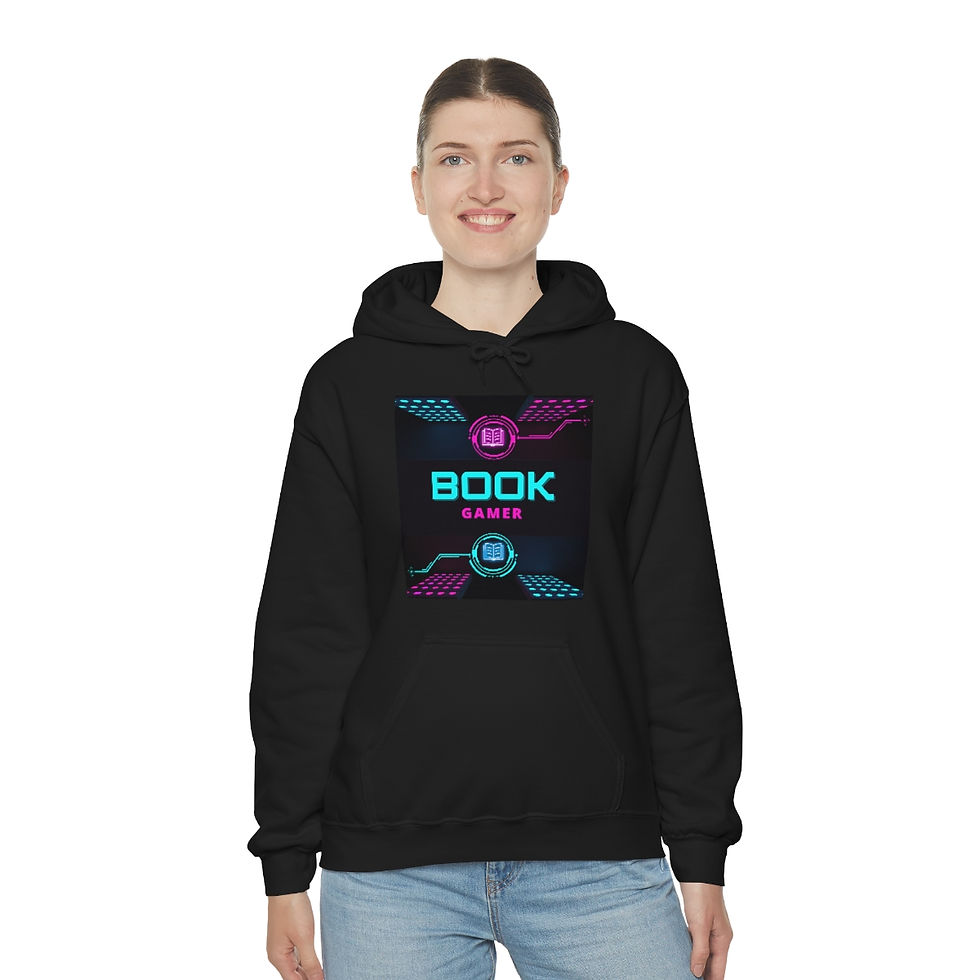 Thumbnail: Book Gamer Pink and Blue Vortex: Unisex Heavy Blend™ Hooded Sweatshirt