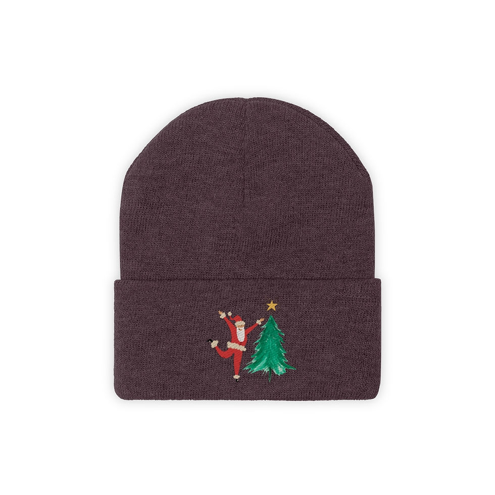 Thumbnail: Santa Putting Star On Green Tree: Knit Beanie