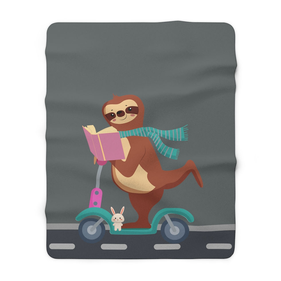 Thumbnail: Sloth on a Scooter With Their Book: High Quality Cozy Fleece Blanket
