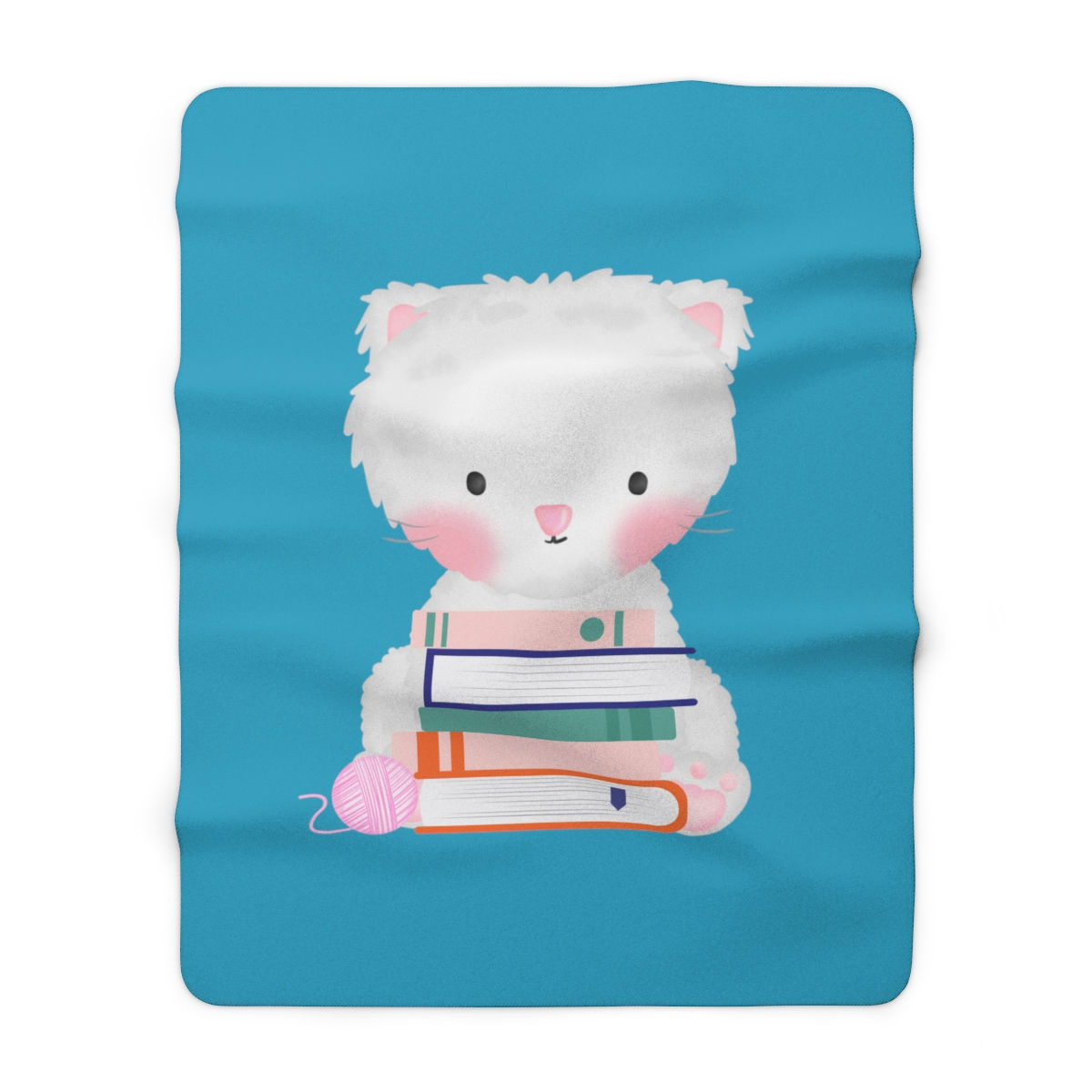 Sweety Cat White On Book Stack: High Quality Cozy Fleece Blanket
