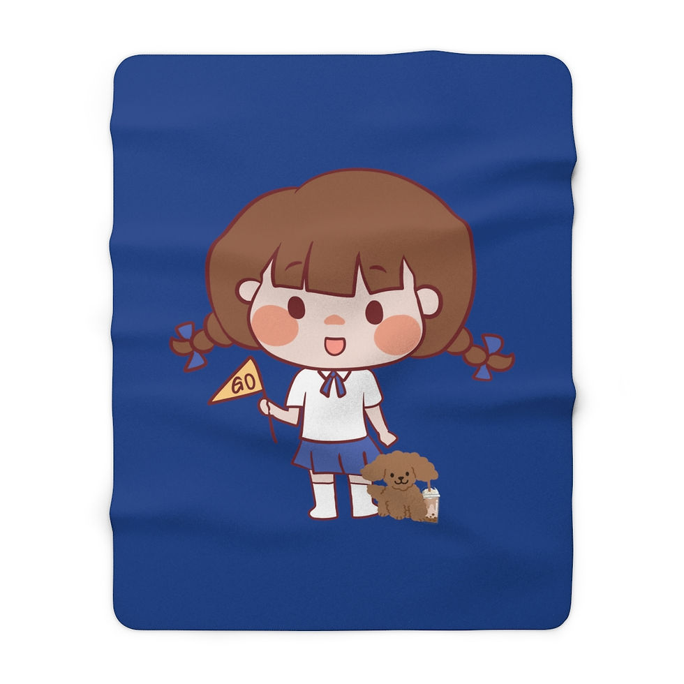 Thumbnail: Girl With Her Boba And Her Dog: High Quality Cozy Fleece Blanket