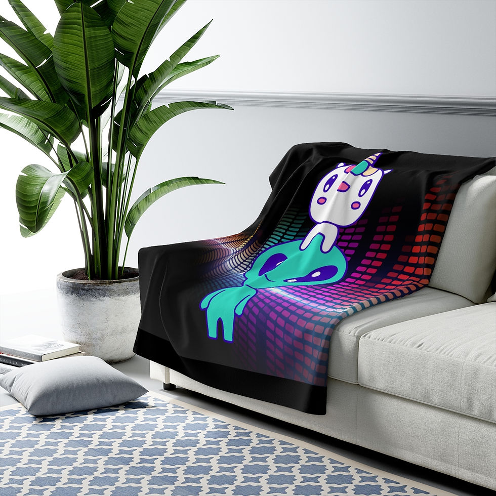 Thumbnail: Alien and Unicorns Best Friends: High Quality Cozy Fleece Blanket