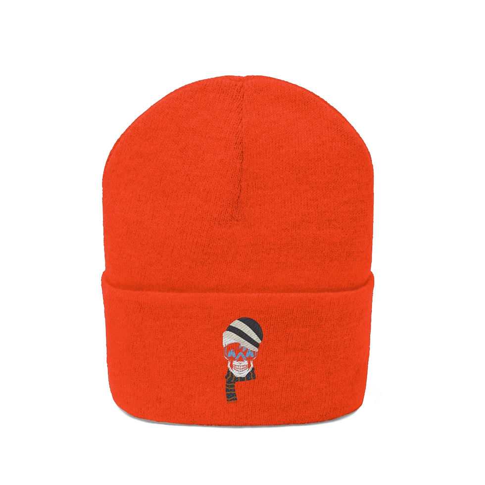 Thumbnail: Ski Skull Dude With Grey and White Beanie: Knit Beanie