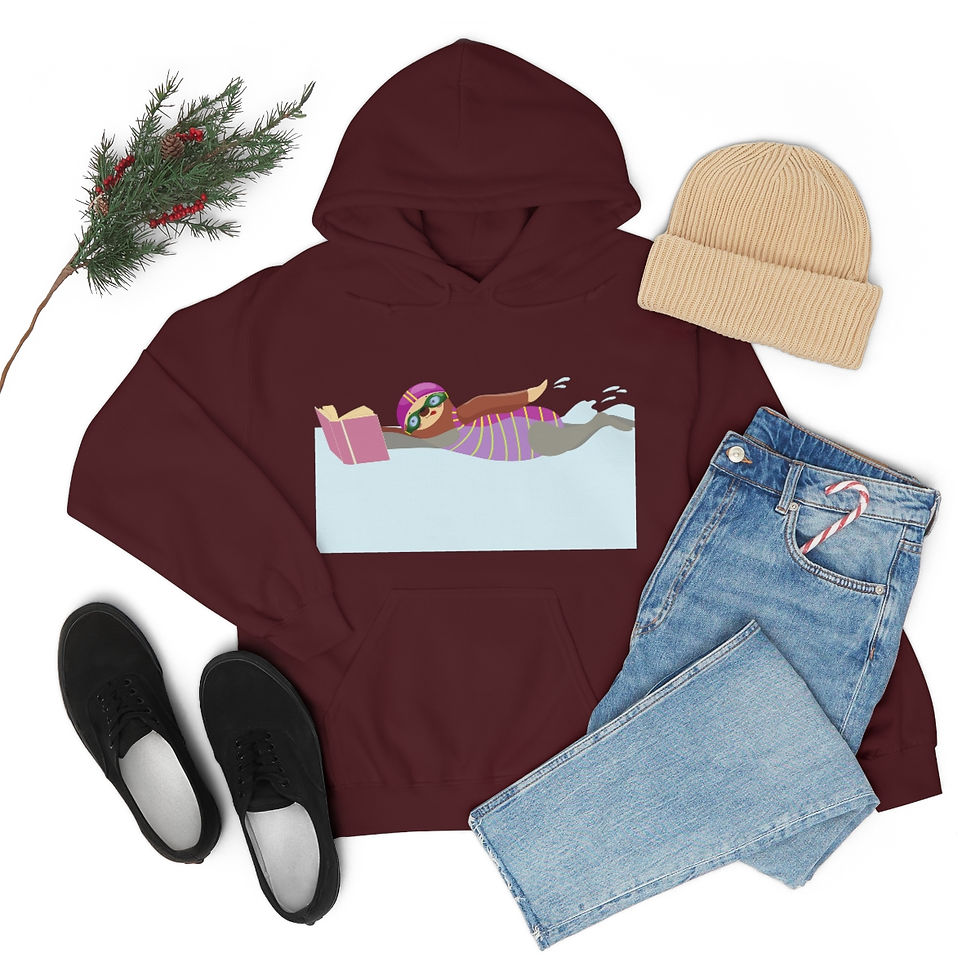 Thumbnail: Sloth Swimming While Reading: Unisex Heavy Blend™ Hooded Sweatshirt