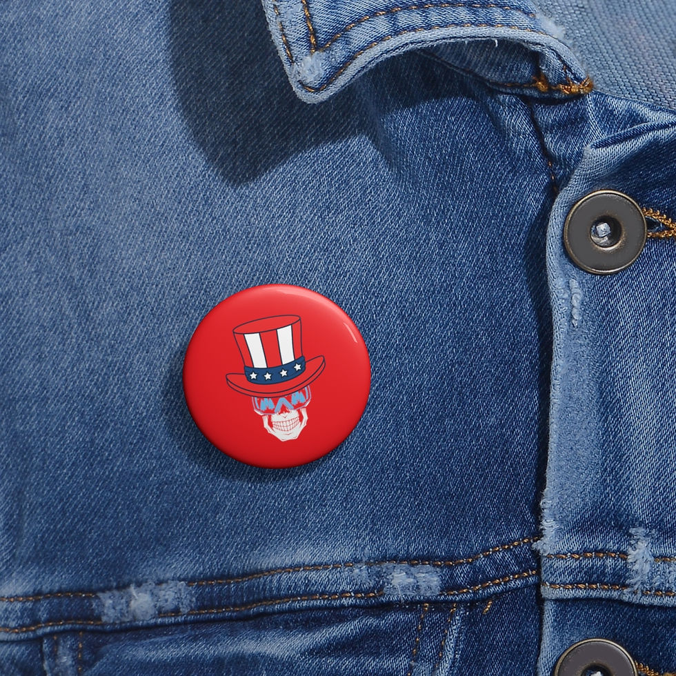 Thumbnail: Ski Skull With American Hat And Stars: Pin Buttons