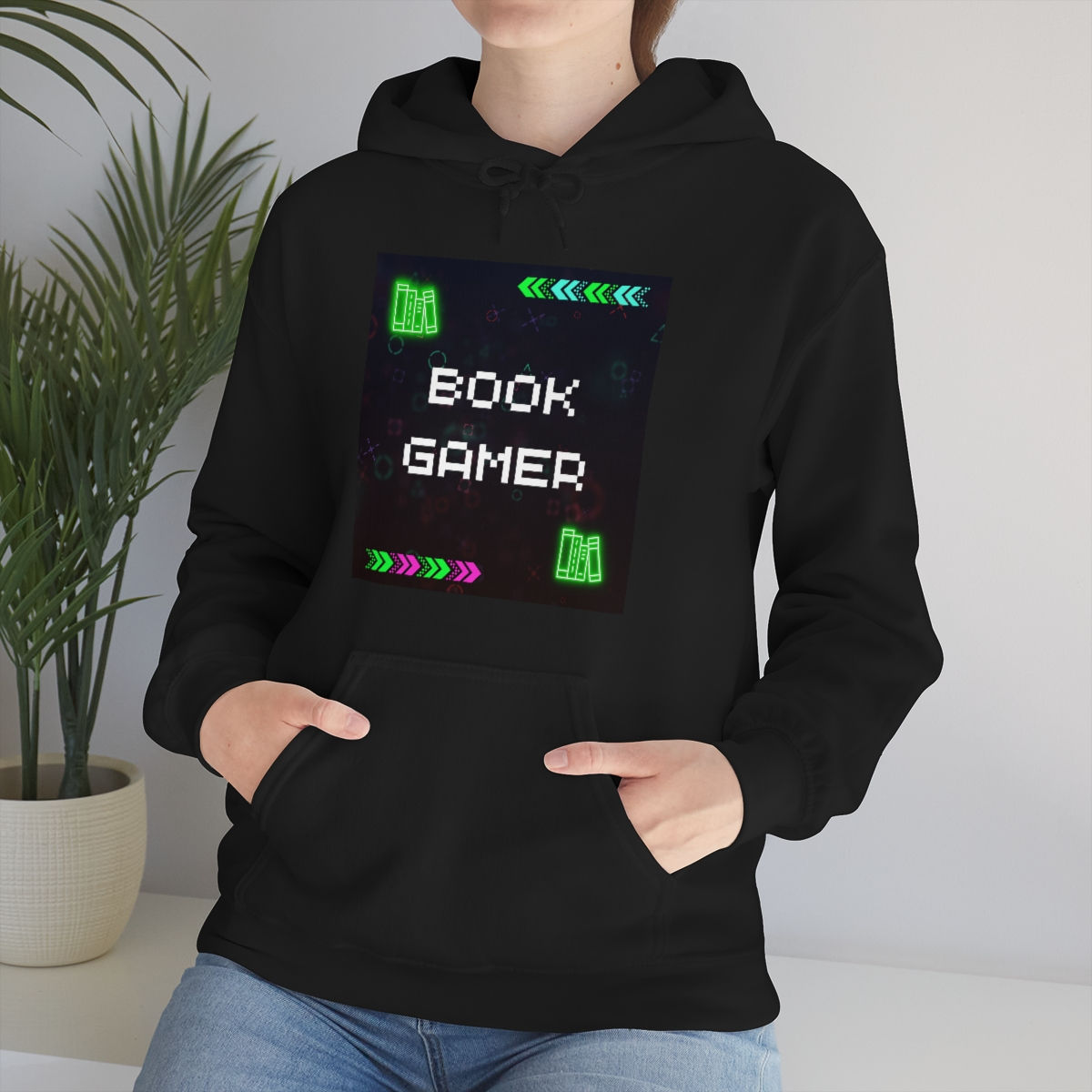 Book Gamer, Retro Red and Green: Unisex Heavy Blend™ Hooded Sweatshirt