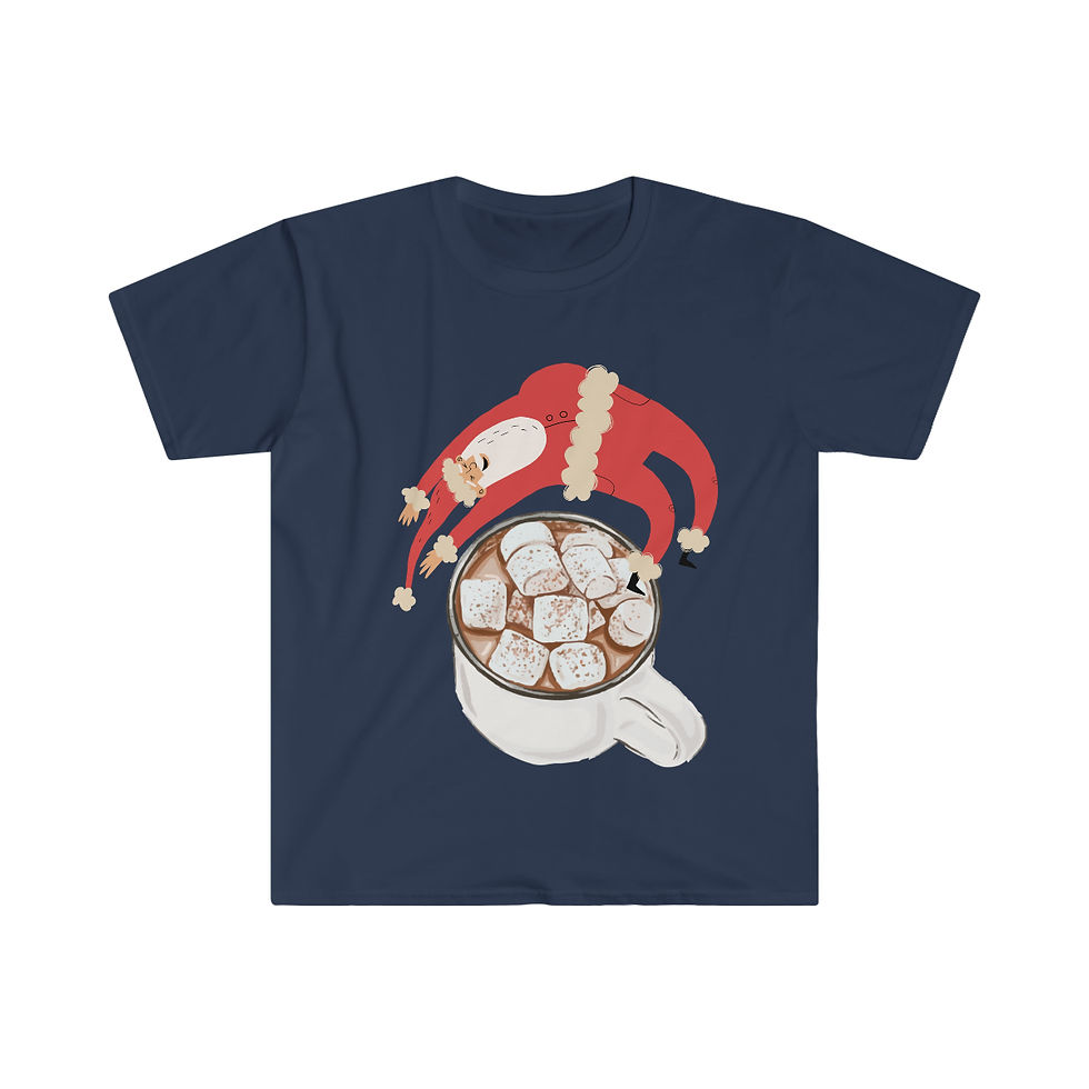 Thumbnail: Santa Flipping Over A Cup Of Hot Cocoa Design: All American soft-style t-shirt