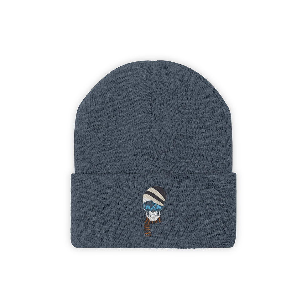 Thumbnail: Ski Skull Dude With Grey and White Beanie: Knit Beanie