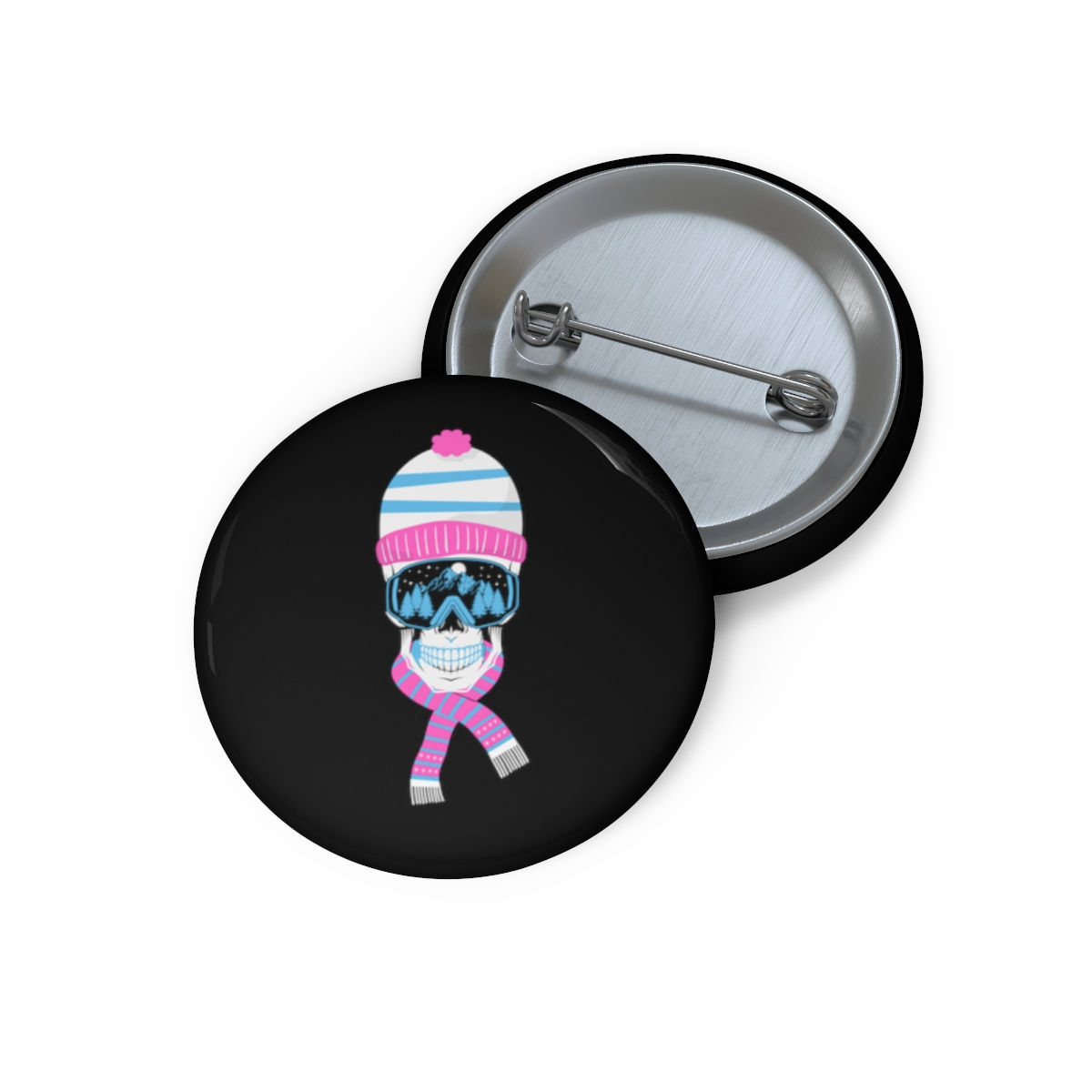 Ski Skull With Pink And Blue Beanie: Pin Buttons