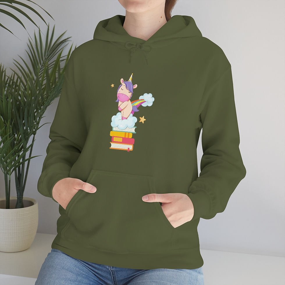 Thumbnail: Unicorn Unitoot on a Bookstack! Unisex Heavy Blend™ Hooded Sweatshirt