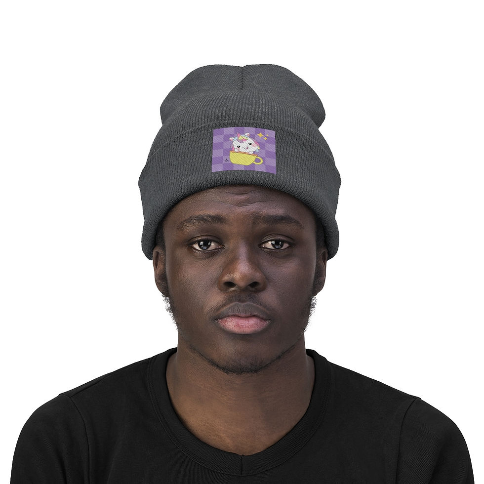 Thumbnail: Cute Little Unicorn In Teacup: Knit Beanie