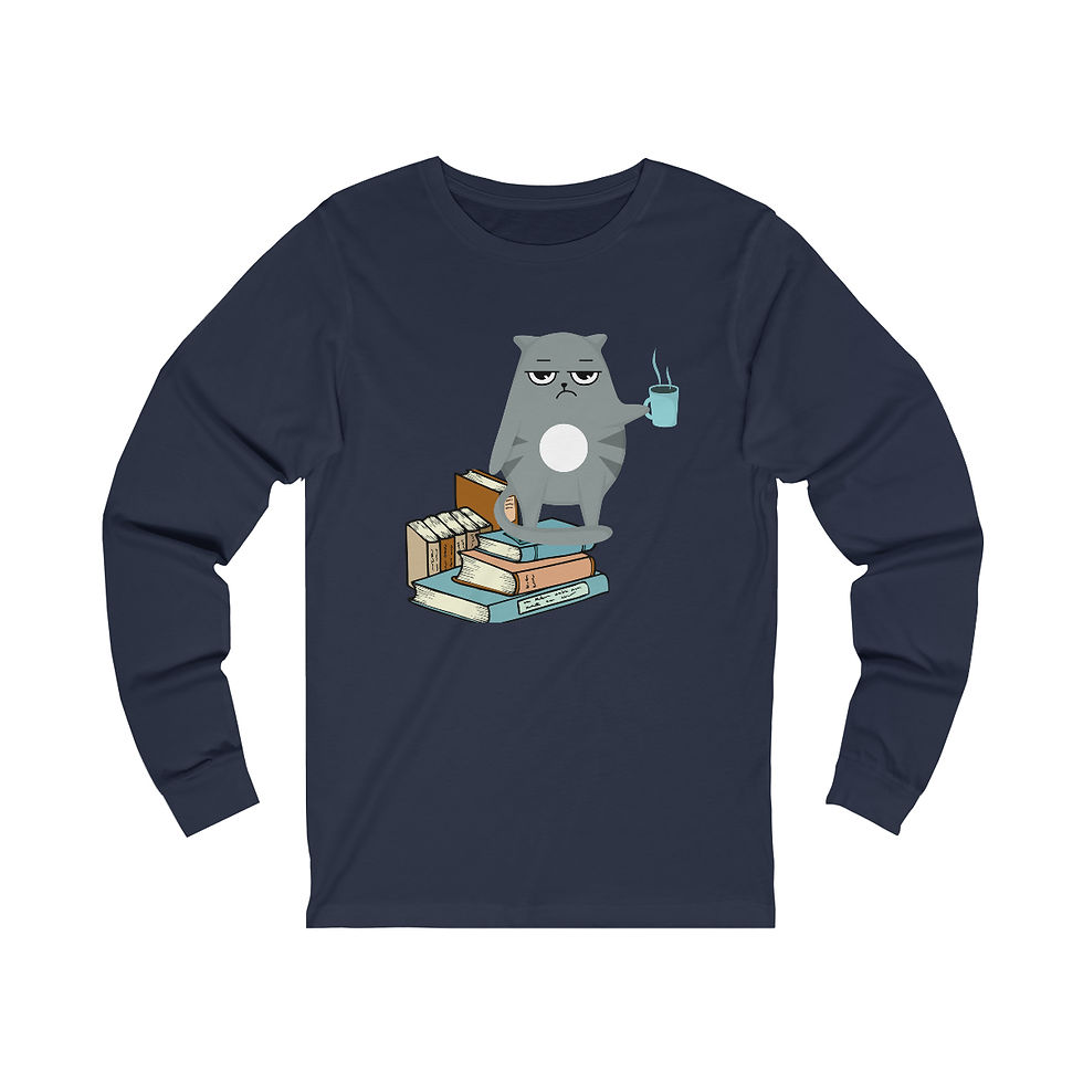 Thumbnail: Gray, the book loving coffee cat: long sleeve tee
