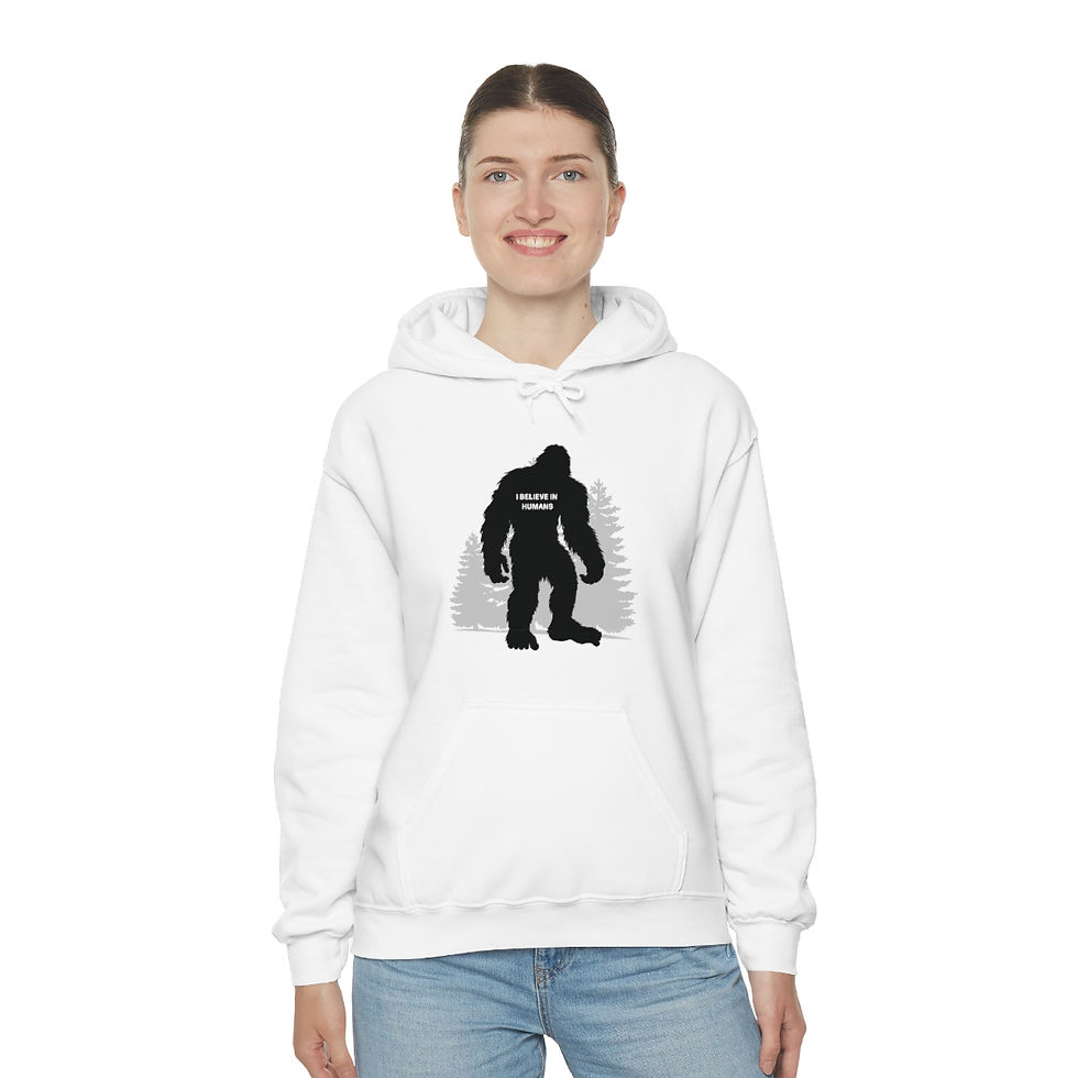 Thumbnail: "I Believe In Humans!" Big Foot: Unisex Heavy Blend™ Hooded Sweatshirt