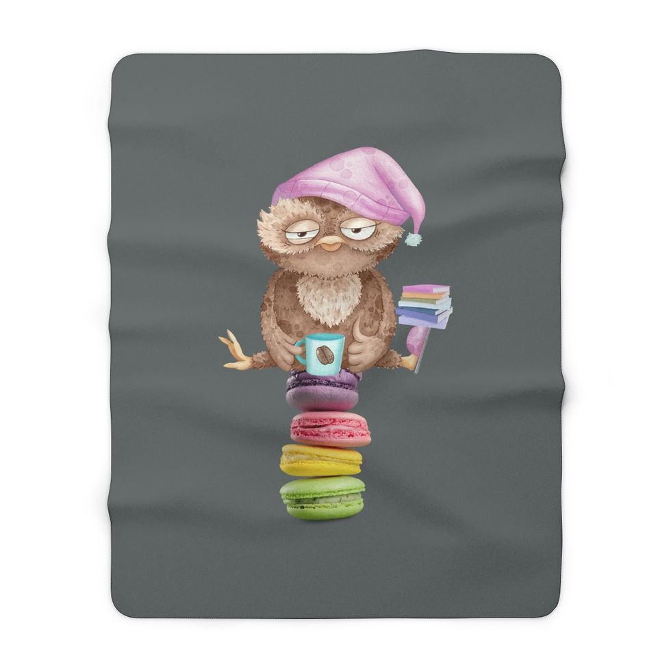 Thumbnail: Sleepy Owl On a Stack of Macaroons: High Quality Cozy Fleece Blanket