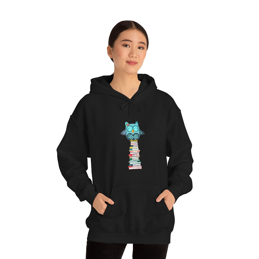 Thumbnail: Very Tall Owl Book Stack: Unisex Heavy Blend™ Hooded Sweatshirt