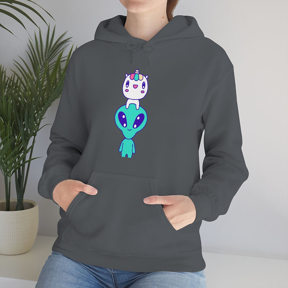Thumbnail: Unicorn and Alien Friends: Unisex Heavy Blend™ Hooded Sweatshirt
