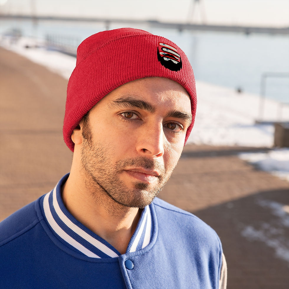 Thumbnail: Patriotic Book Beard Basket Knit Beanie
