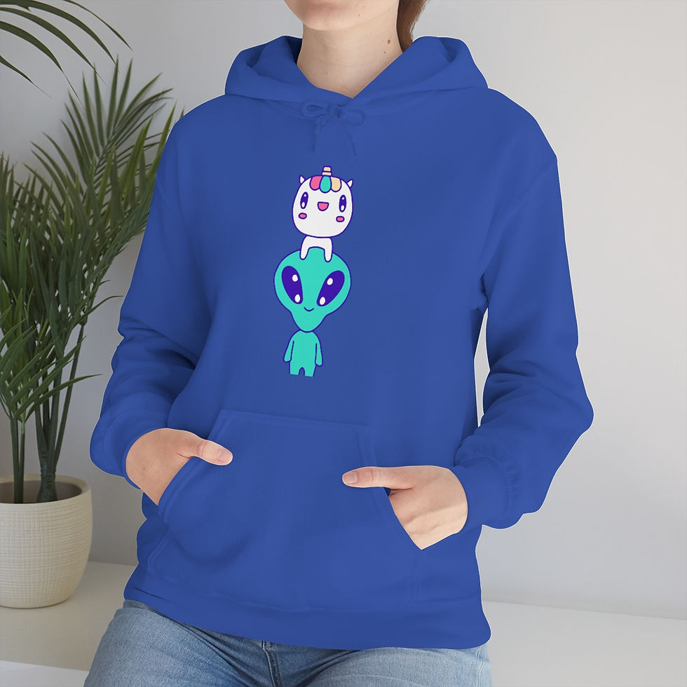 Thumbnail: Unicorn and Alien Friends: Unisex Heavy Blend™ Hooded Sweatshirt