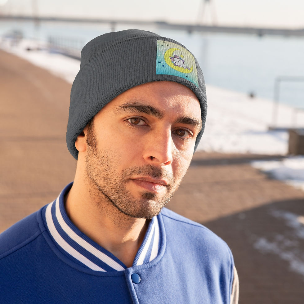 Thumbnail: Cute Unicorn Sleeping On The Moon: Knit Beanie