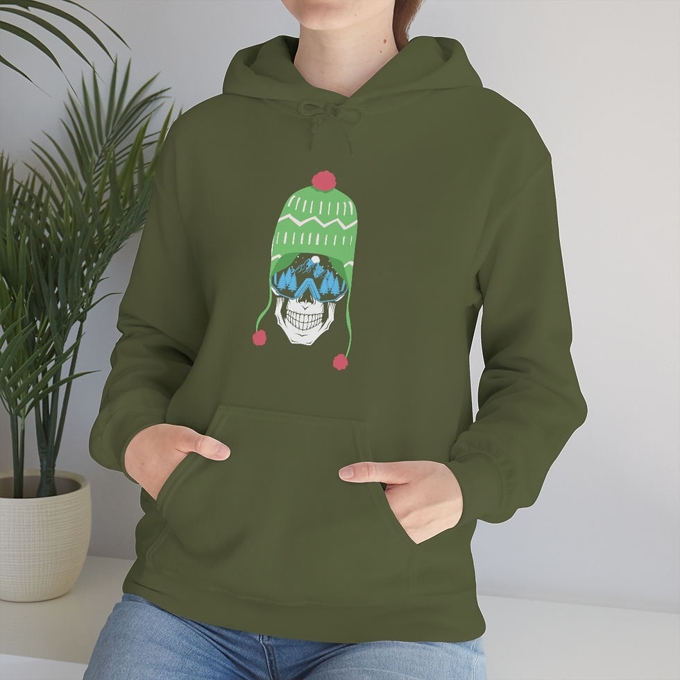 Thumbnail: Ski Skull With Green And Pink Hat: Unisex Heavy Blend™ Hooded Sweatshirt