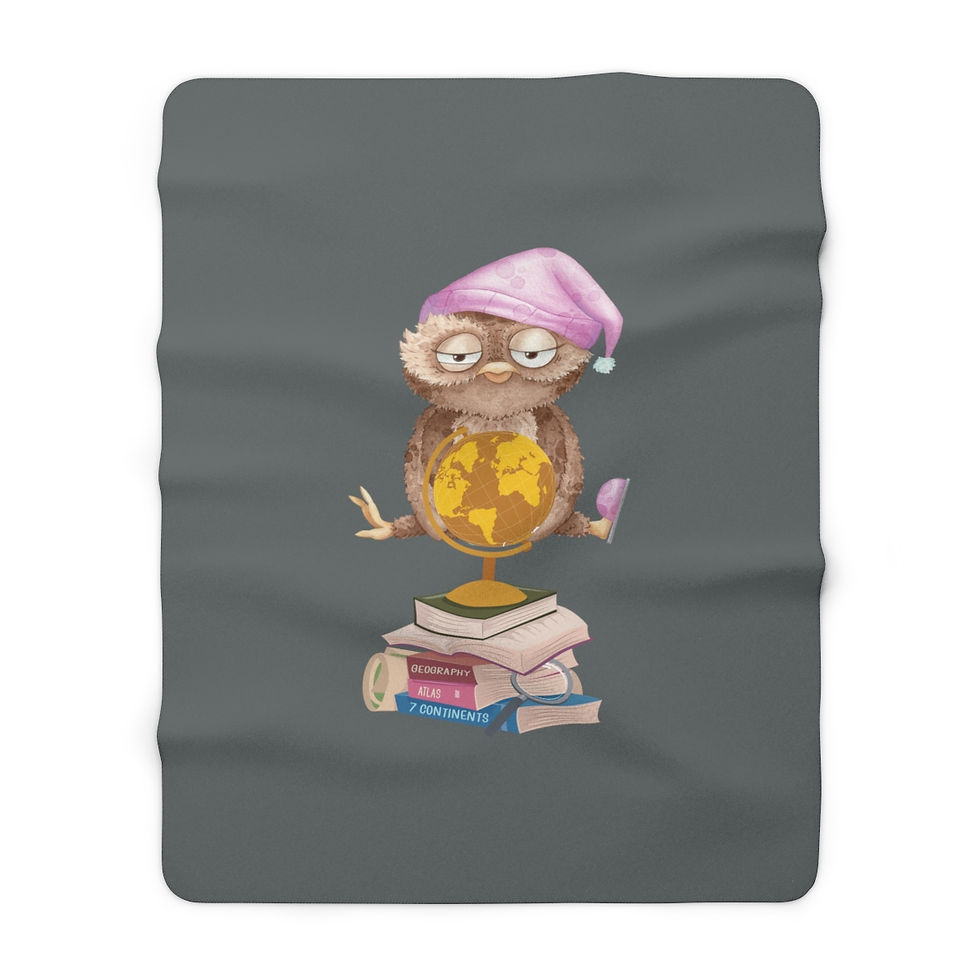 Thumbnail: Sleepy Owl On a Book Stack: High Quality Cozy Fleece Blanket
