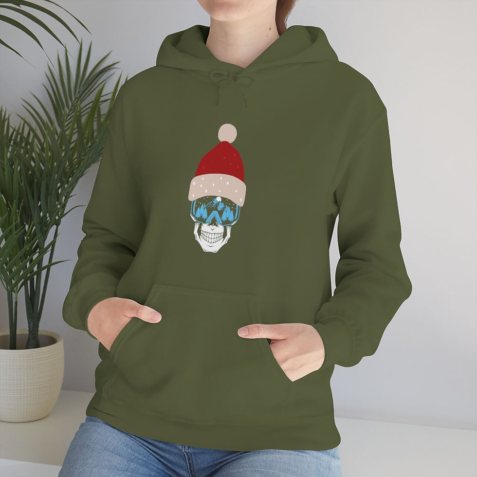 Thumbnail: Ski Skull With Santa Hat: Unisex Heavy Blend™ Hooded Sweatshirt