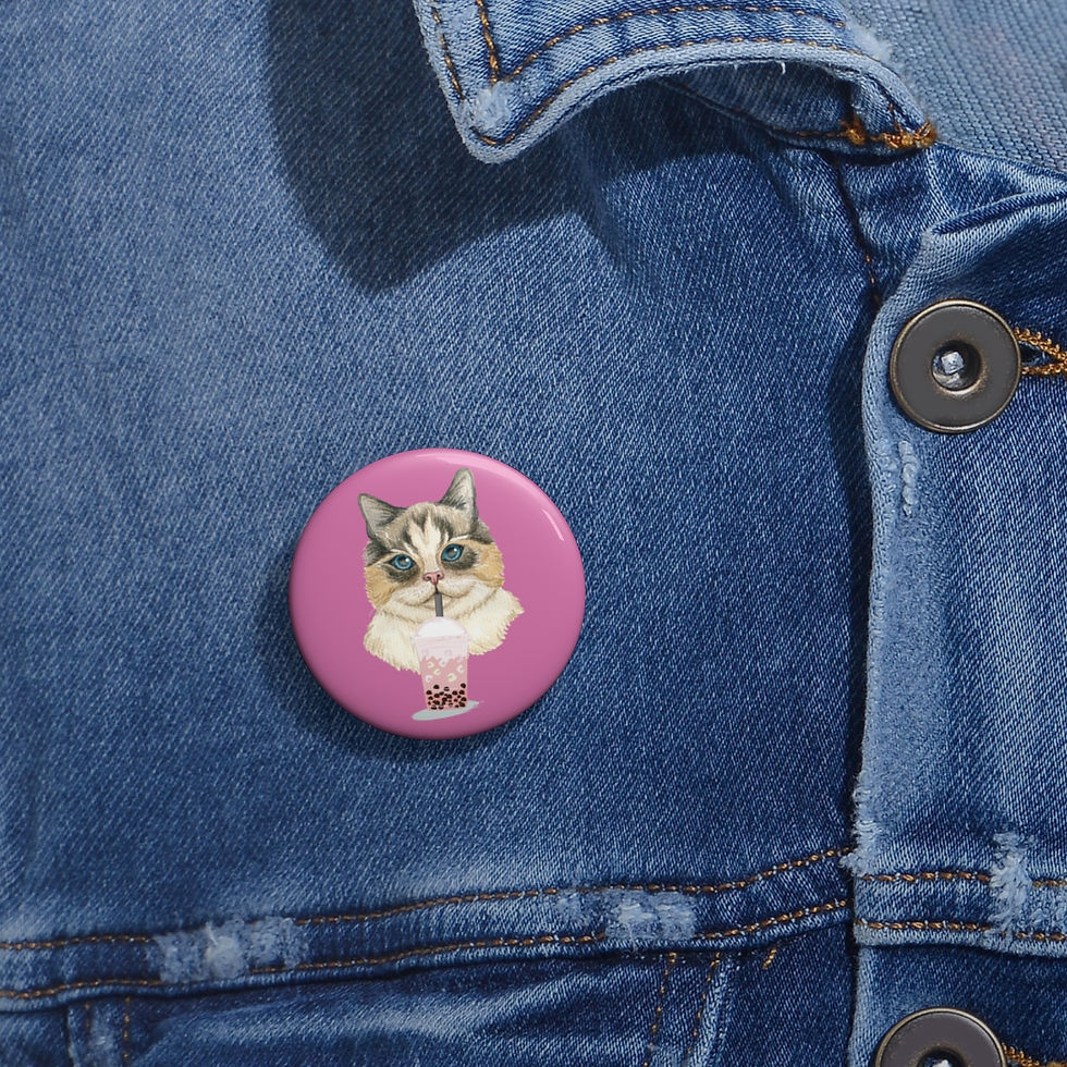 Thumbnail: Grey and Beige Boba Custom Pin Buttons