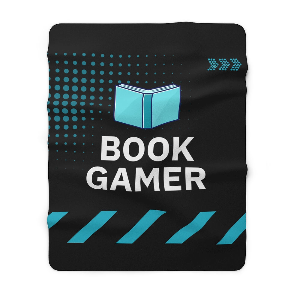 Thumbnail: Book Gamer Light Blue Text: high quality cozy fleece blanket