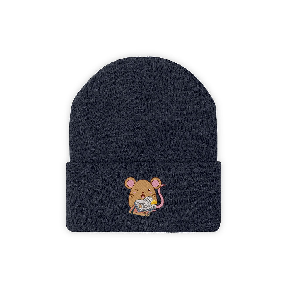Thumbnail: Books and Mouse:  Knit Beanie