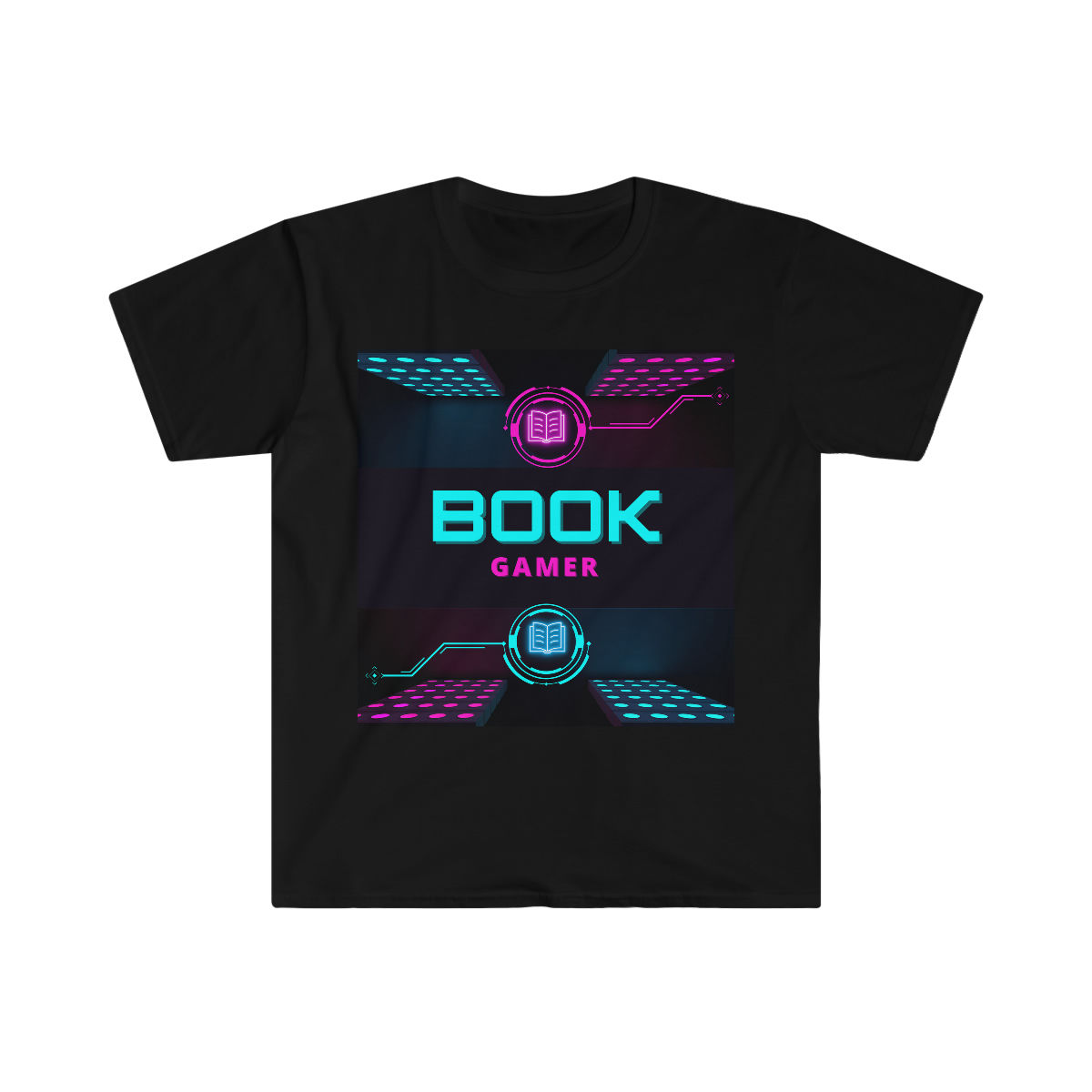 Book Gamer Pink and Blue Vortex: Unisex Softstyle T-Shirt