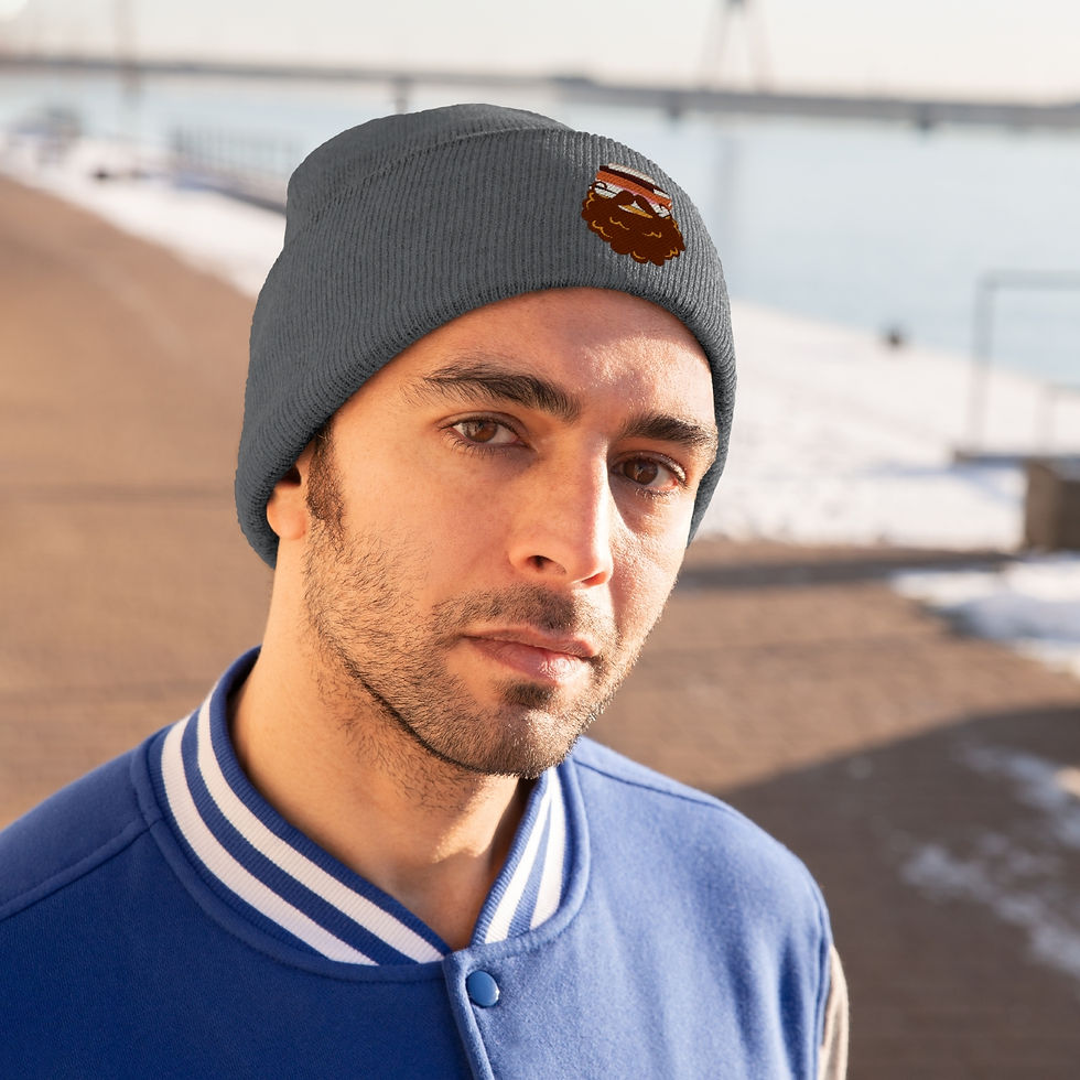 Thumbnail: Brown Curly Book Beard Basket Knit Beanie