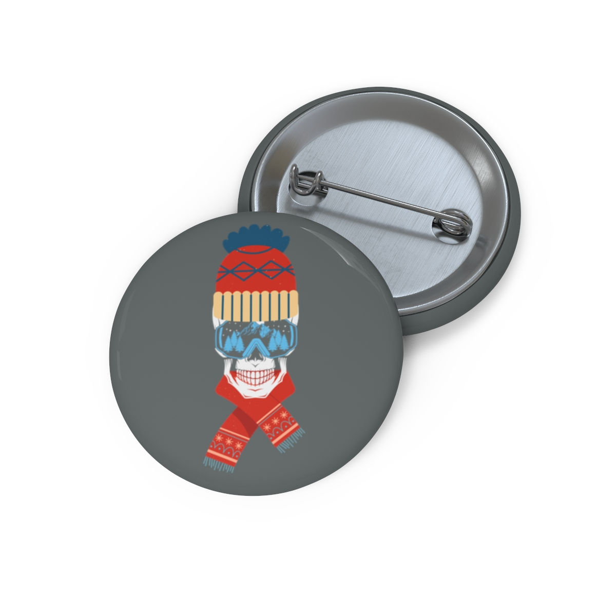 Ski Skull With Red And Blue Scarf And Hat: Pin Buttons