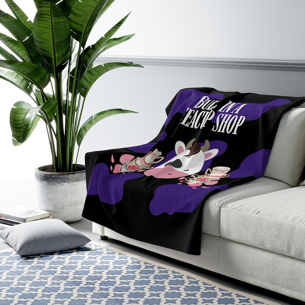 Thumbnail: Bull in Teashop Purple Camo: High Quality Cozy Fleece Blanket