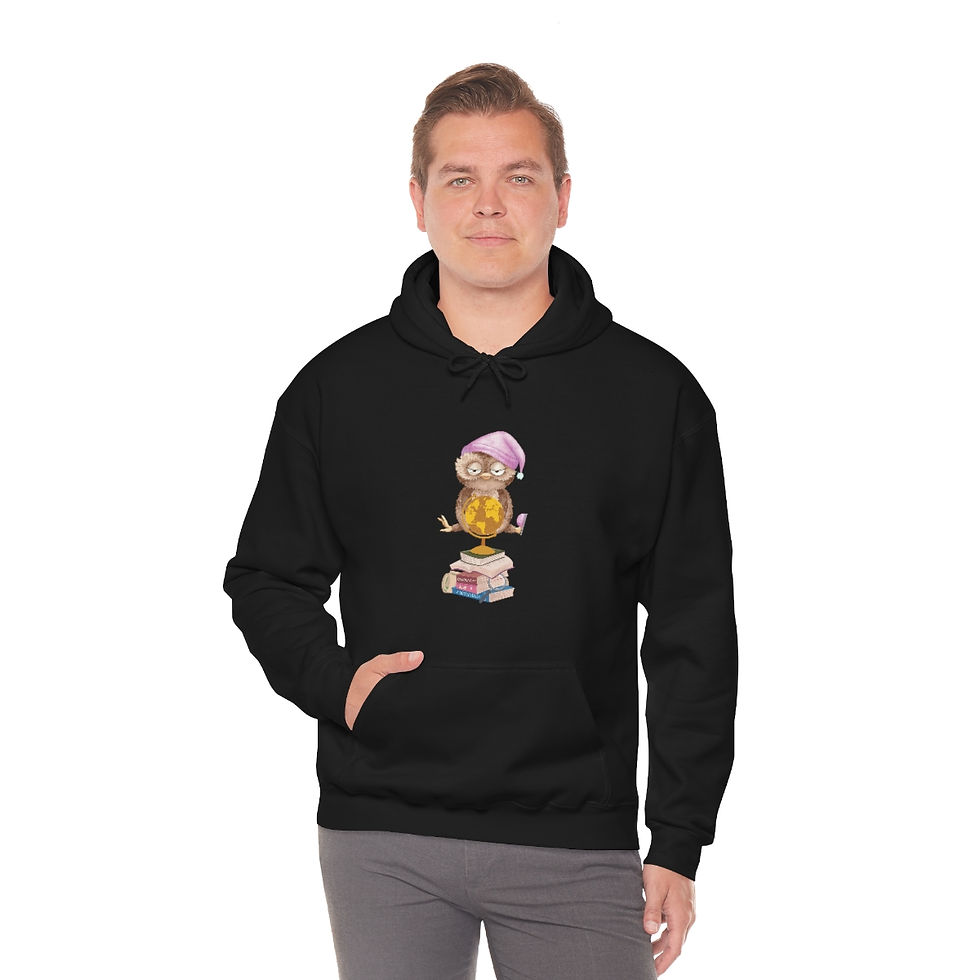 Thumbnail: Sleepy Owl On a Book Stack: Unisex Heavy Blend™ Hooded Sweatshirt