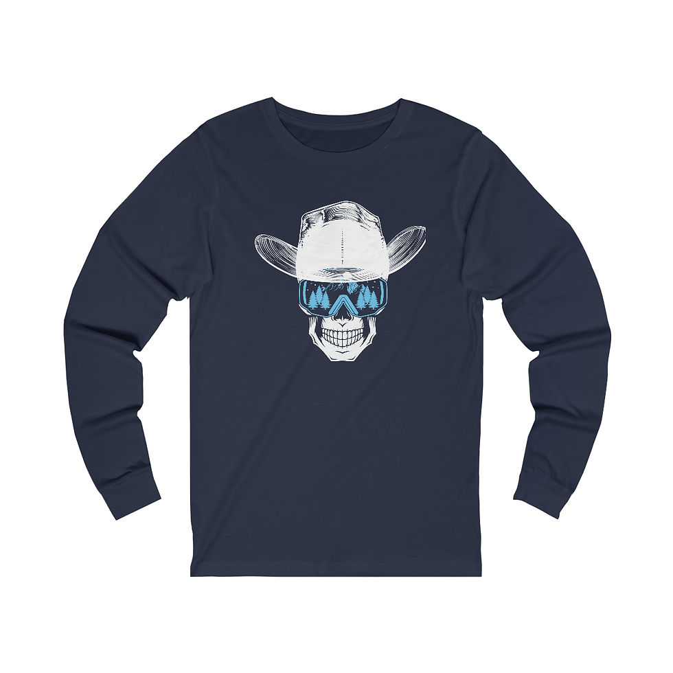 Thumbnail: Ski Skull With Cowboy Hat: Unisex long sleeve tee.