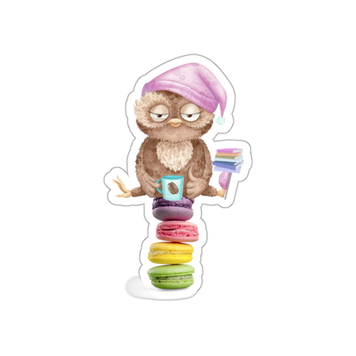 Sleepy Owl Macaroon: Die-Cut Stickers