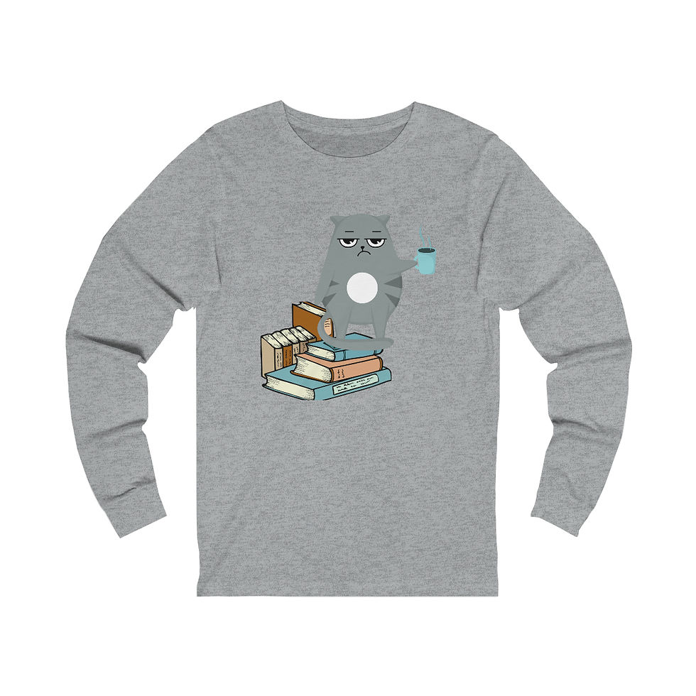 Thumbnail: Gray, the book loving coffee cat: long sleeve tee
