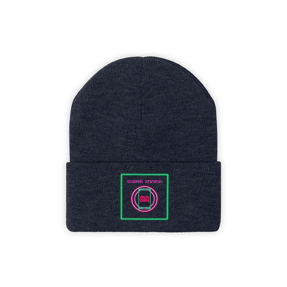 Thumbnail: Neon Green Game Over Square: Knit Beanie